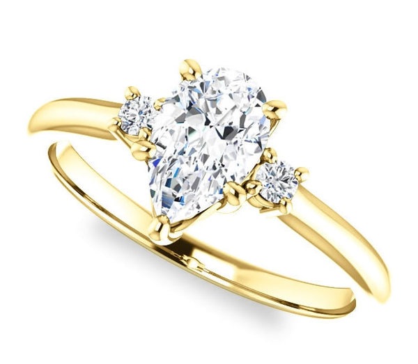 1.50ct (9.0x6.0mm) Pear Moissanite 14k Yellow Gold Engagement Ring with Brilliant Round Moissanite A