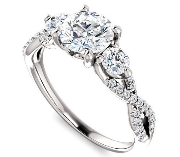 1.50ct (7.5mm) Round Moissanite 14k White Gold Engagement Ring with Moissanite Accents