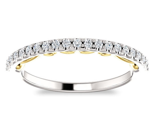 18k White Gold Two-Tone Scrollwork with Moissanite Gem Accents Wedding Band